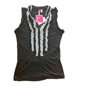 Tuxedo Ruffle Tank Top Dark Gray Stretch Shirt Women's Medium 6 Degrees $36 NEW